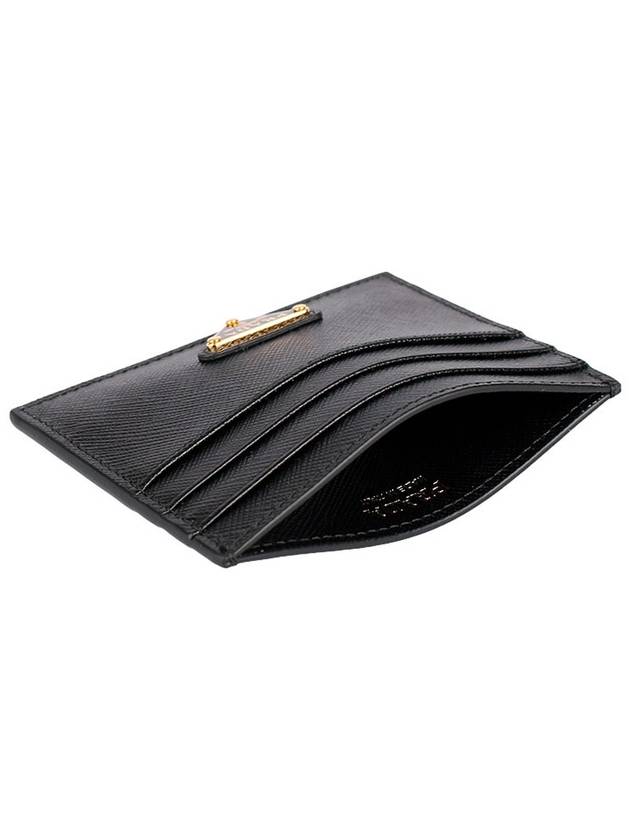 Saffiano Leather Triangle Logo Card Wallet Black Gold - PRADA - BALAAN 6