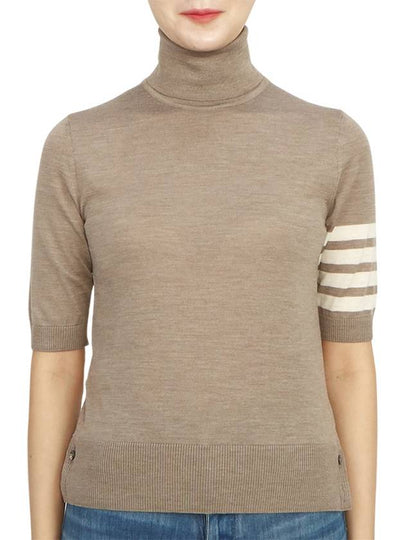 Fine Merino 4 Bar Relaxed Short Sleeve Turtleneck Brown - THOM BROWNE - BALAAN 2