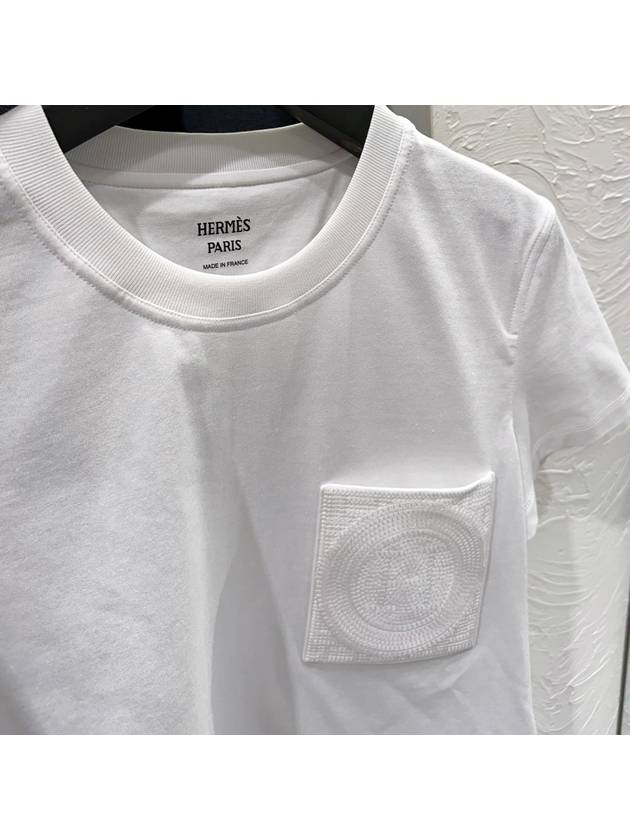 Women s T Shirt Cotton Jersey Pocket Mosaic Embroidery Decoration White - HERMES - BALAAN 5