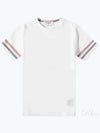 Textured Cotton Stripe Short Sleeve T-Shirt White - THOM BROWNE - BALAAN 2