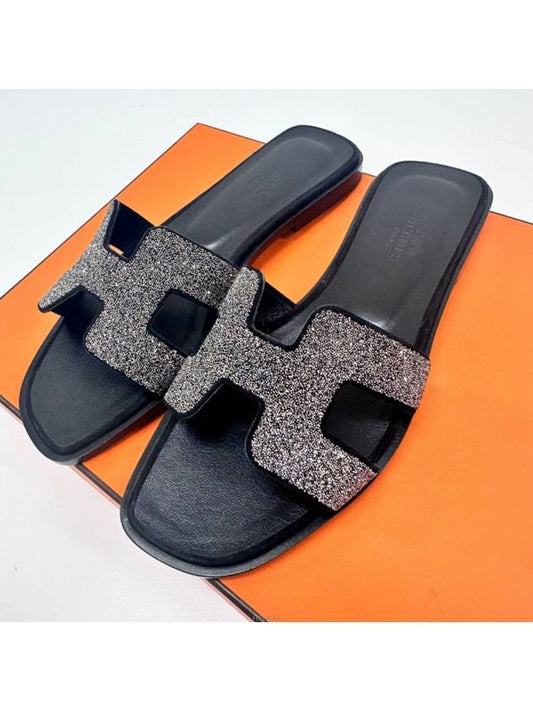 Glitter Oran Sandals Slippers Black - HERMES - BALAAN 1