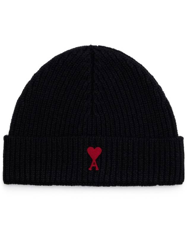 Heart Logo Wool Beanie Black - AMI - BALAAN 2