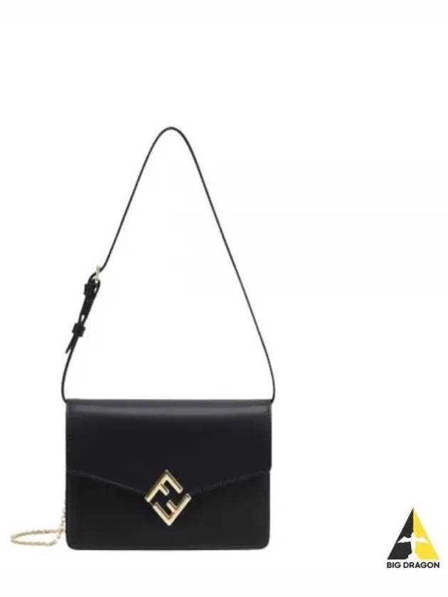FF Logo Chain Diamond Leather Cross Bag Black - FENDI - BALAAN 2