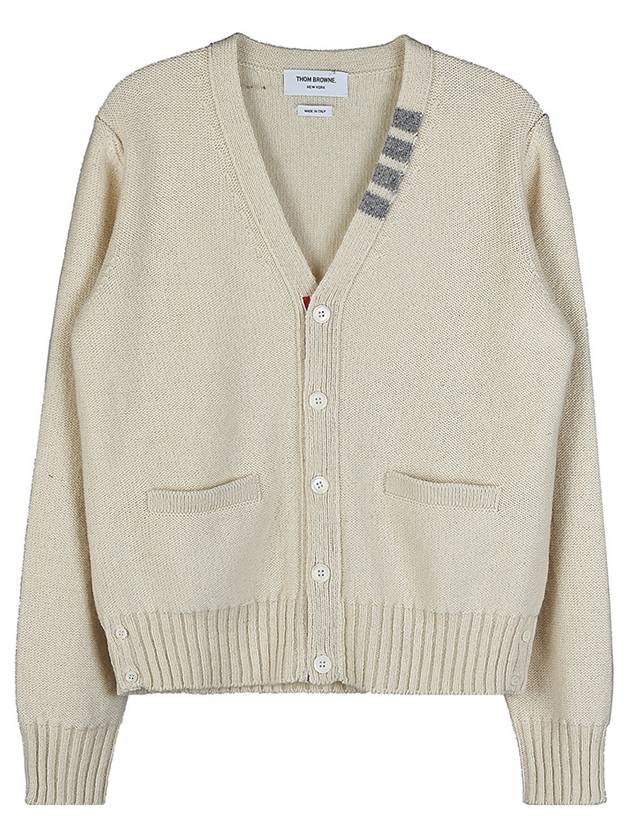 Reverse Jersey Stitch Donegal 4 Bar V Neck Cardigan White - THOM BROWNE - BALAAN 2