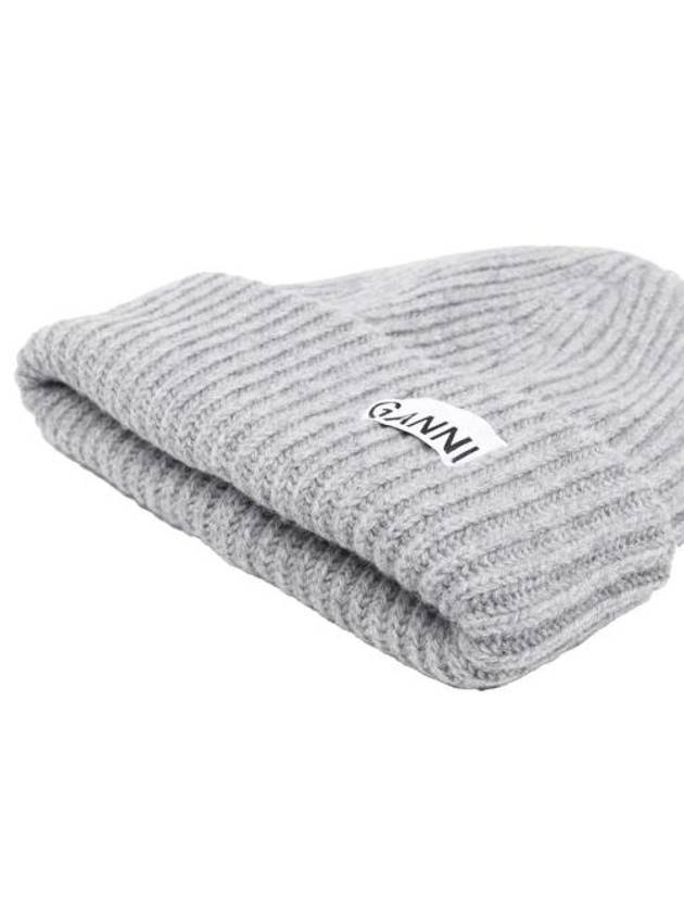 Logo Patch Knit Beanie Grey - GANNI - BALAAN 3