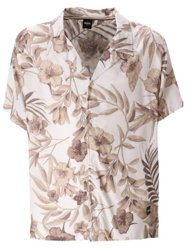 Floral Print Beach Short Sleeve Shirt Blanco - HUGO BOSS - BALAAN 1