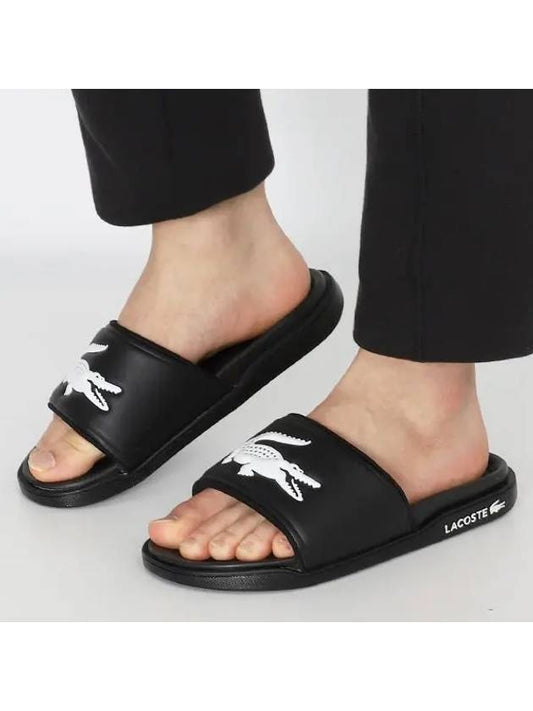 Croco Dualiste Slippers Black - LACOSTE - BALAAN.