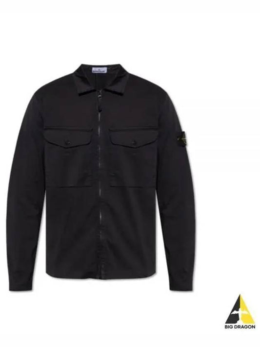 Organic Stretch Cotton Satin Long Sleeve Shirt Black - STONE ISLAND - BALAAN 2