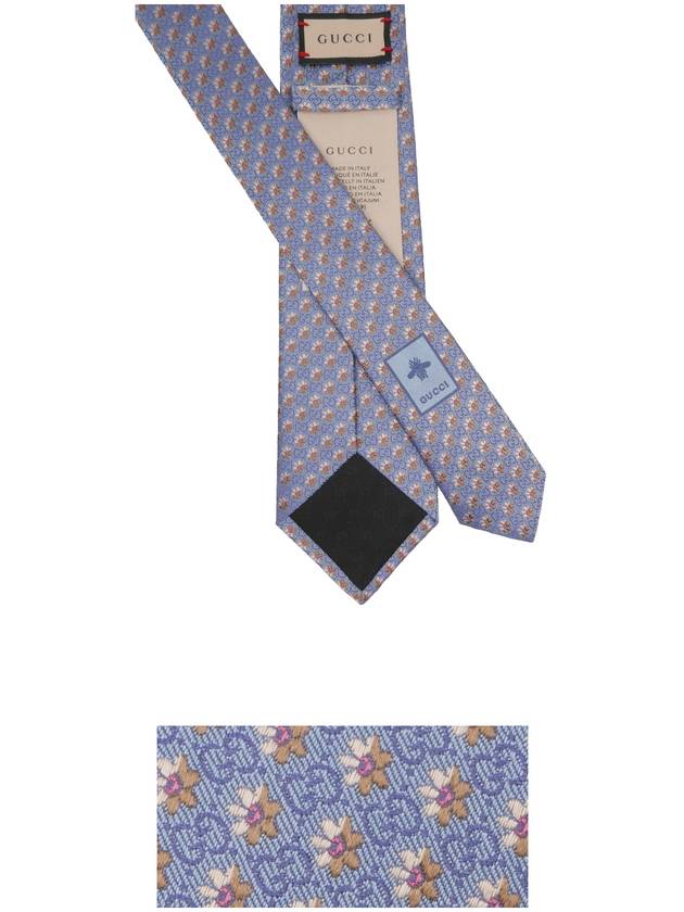 Men's GG Dot Flower Pattern Slim Silk Tie Blue - GUCCI - BALAAN 4