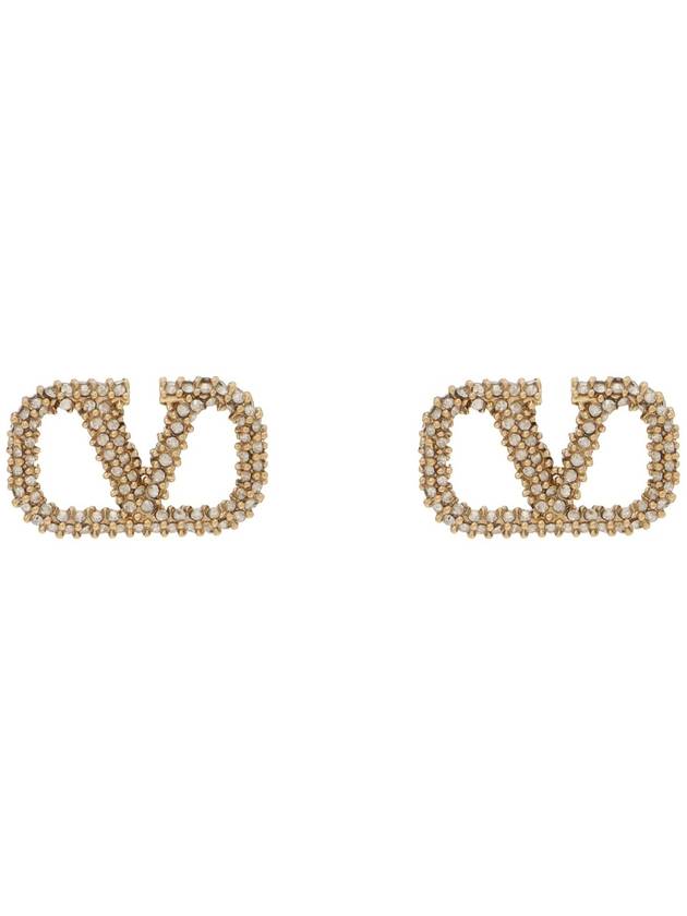 Crystal V Logo Signature Earrings Gold - VALENTINO - BALAAN 2