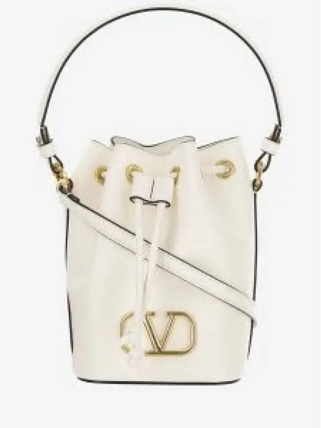 Mini drawstring V logo signature bucket bag ivory 5W2P0Z44VNL098 - VALENTINO - BALAAN 2