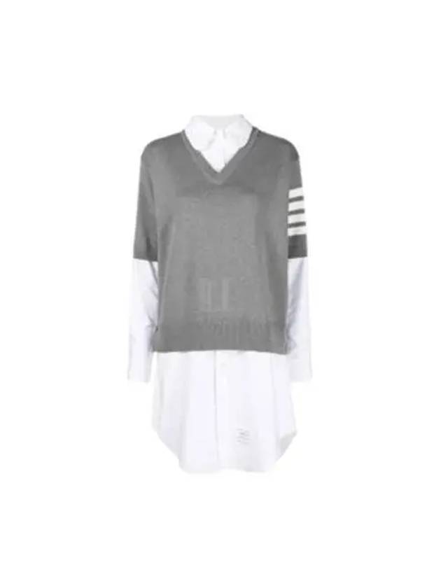 Women's 4 Bar Cotton Shirt Midi Dress White Grey - THOM BROWNE - BALAAN 2