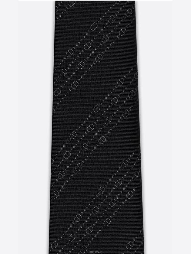 CD Icon Striped Tie Black Gray Silk - DIOR - BALAAN 3