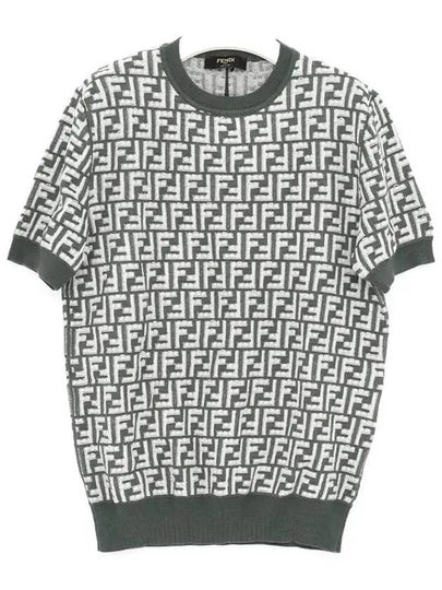 FF Motif Knitted Wool Short Sleeve T-shirt Green White - FENDI - BALAAN 2