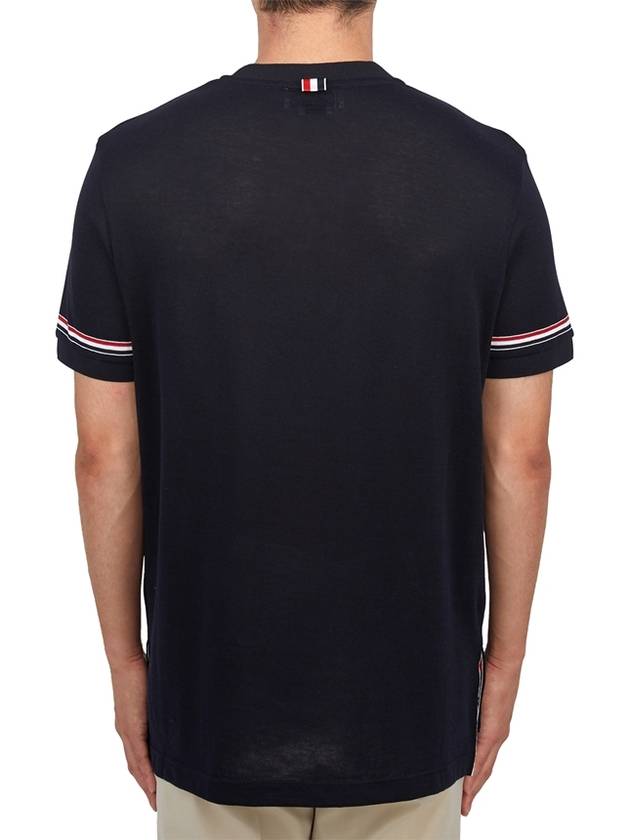 Striped Detail Crew Neck Cotton Short Sleeve T-Shirt Navy - THOM BROWNE - BALAAN 4