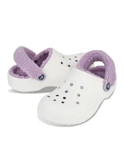 Baya Lined Fuzz Strap Clog Sandals White - CROCS - BALAAN 2