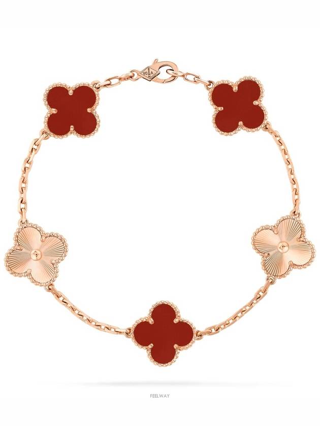 Lux You Van Cleef Alhambra Bracelet 5 Motifs 18K Rose Gold Guilloche Carnelian - VANCLEEFARPELS - BALAAN 10