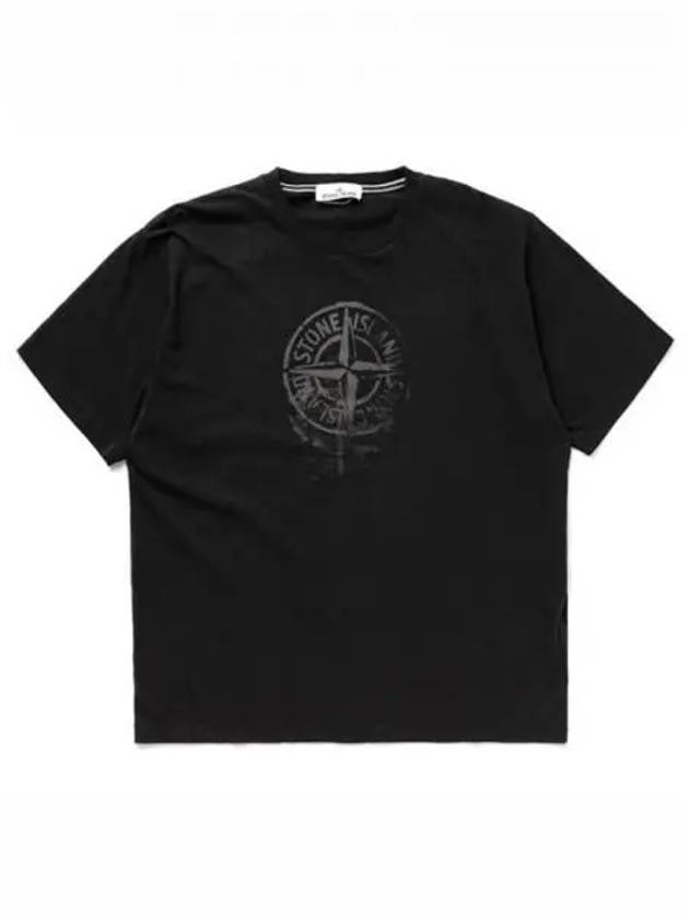 Logo printing round short sleeve t shirt black men s 270328 - STONE ISLAND - BALAAN 1