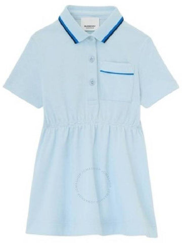 Burberry Girls Pale Blue Langton Logo Script Cotton Pique Polo Shirt Dress, Size 18M - BURBERRY - BALAAN 1