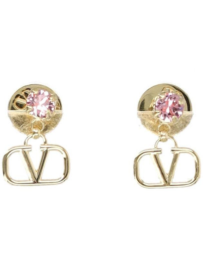 Metal Swarovski Crystal V Logo Earrings Gold Pink - VALENTINO - BALAAN 2