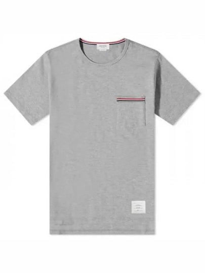 Men's Medium Weight Jersey Tipped Pocket Crewneck Short Sleeve T-Shirt Light Grey - THOM BROWNE - BALAAN 2