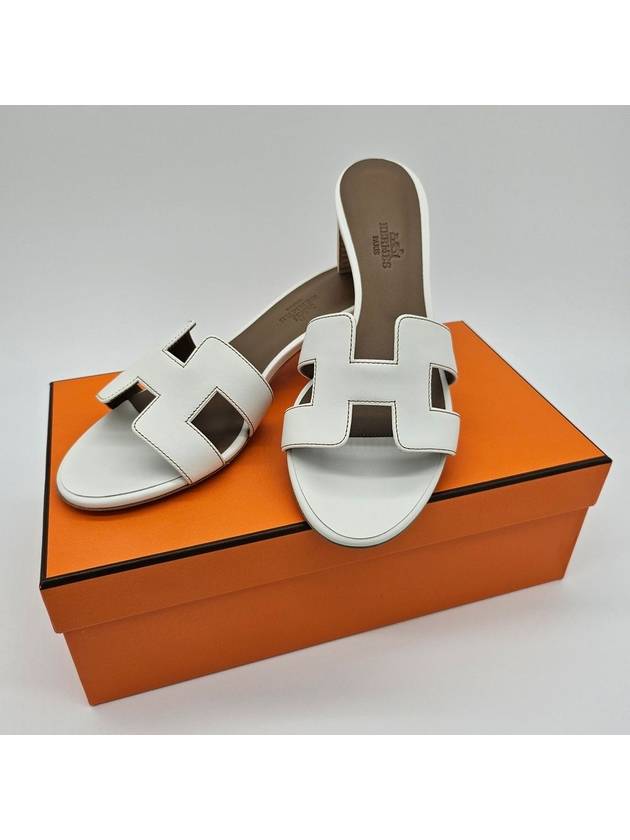 Oasis Calfskin Slipper Heels Blanc - HERMES - BALAAN 3