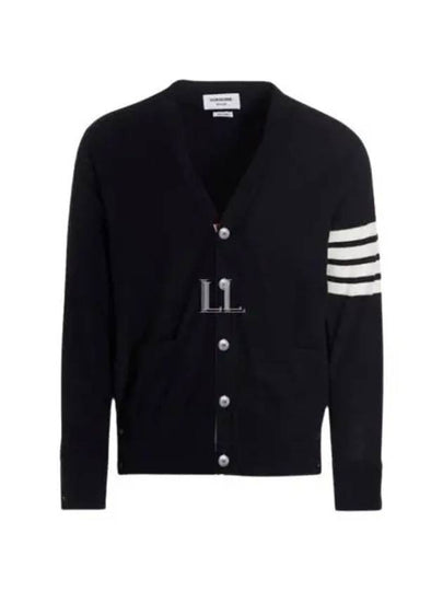 Men's Sustainable Classic Diagonal Wool Cardigan Black - THOM BROWNE - BALAAN 2