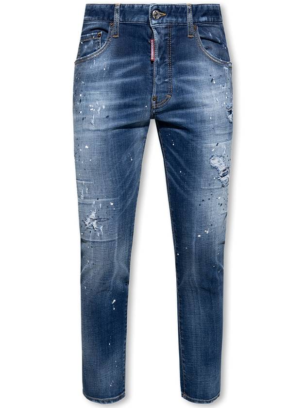 Men's Logo Patch Skinny Jeans Navy - DSQUARED2 - BALAAN 6