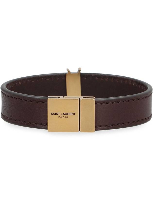 Cassandre Gold Logo Leather Bracelet Dark Chocolate - SAINT LAURENT - BALAAN 4