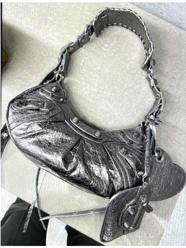 Metallic Le Cagol XS Lambskin Shoulder Bag Silver - BALENCIAGA - BALAAN 6