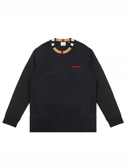 Check Collar Long Sleeve T-Shirt Black - BURBERRY - BALAAN 2