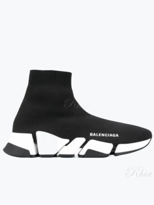 Women's Speed 2.0 Trainer Black Knit White Sole High Top Sneakers Black - BALENCIAGA - BALAAN 2