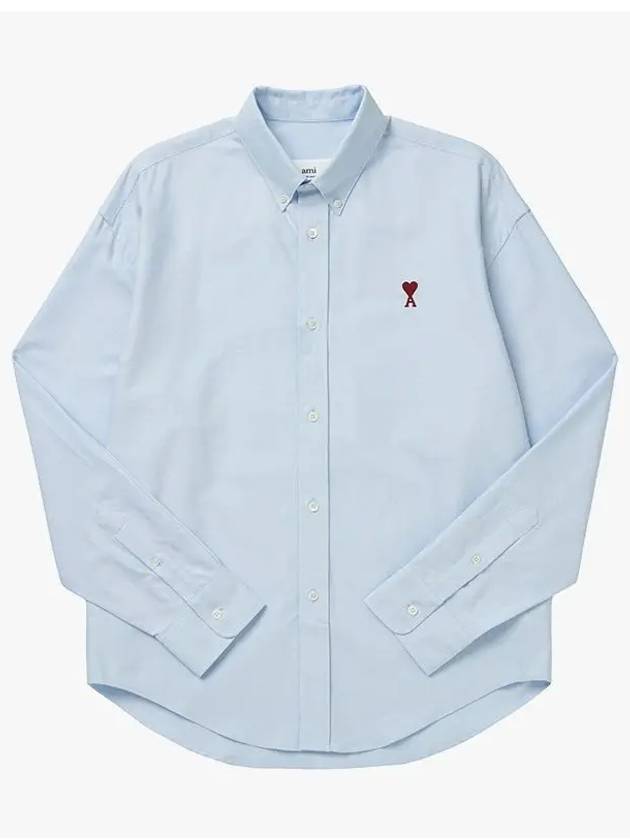 Heart Logo Boxy Fit Button Long Sleeve Shirt Sky Blue - AMI - BALAAN 3