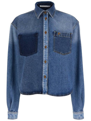 Blue Shirt With Classic Collar And Logo Detail On The Pocket In Denim Woman - PHILOSOPHY DI LORENZO SERAFINI - BALAAN 1