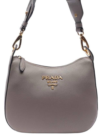 Vitello Pheonix Small Hobo Shoulder Bag Grey - PRADA - BALAAN 1