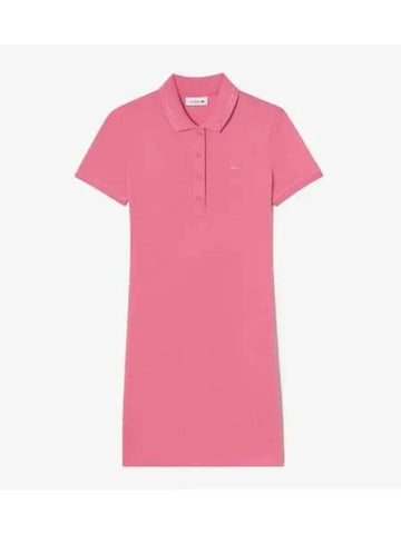 Women s mini pique stitch polo dress deep pink - LACOSTE - BALAAN 1