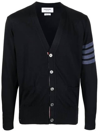 4-Bar Stripe Sustainable Merino Wool Cardigan Navy - THOM BROWNE - BALAAN 2