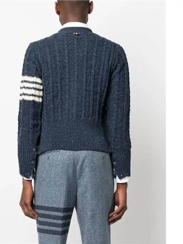 Donegal Twist Cable 4 Bar Classic V Neck Cardigan Blue - THOM BROWNE - BALAAN 5