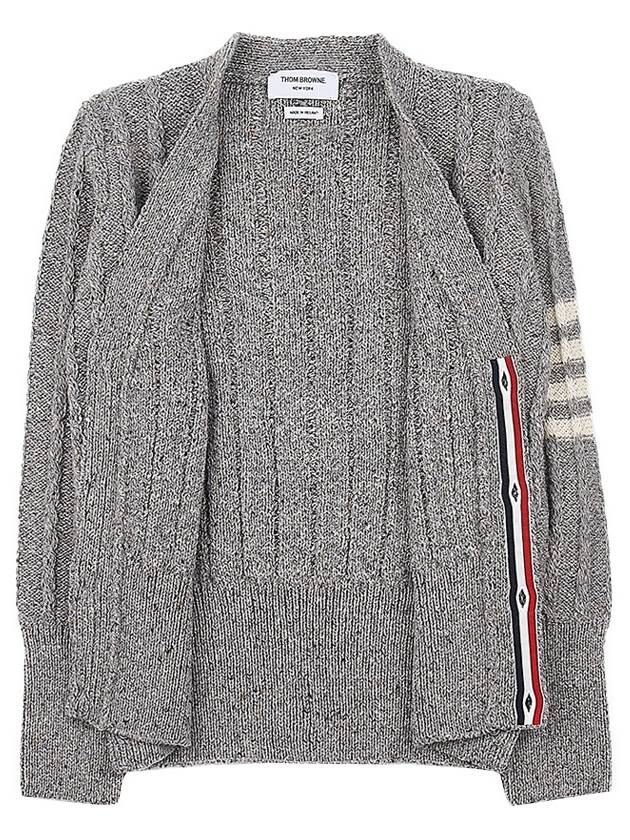 Donegal Twist Cable 4 Bar Classic V Neck Cardigan Light Grey - THOM BROWNE - BALAAN 11