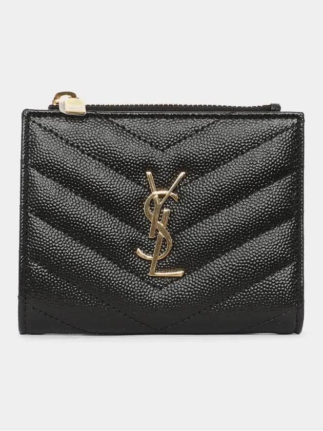 Cassandre Matelasse Grain De Poudre Embossed Leather Half Wallet Black - SAINT LAURENT - BALAAN 4