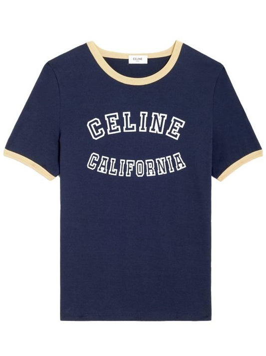 California 70s Cotton Jersey Short Sleeve T-shirt Bleu - CELINE - BALAAN 2