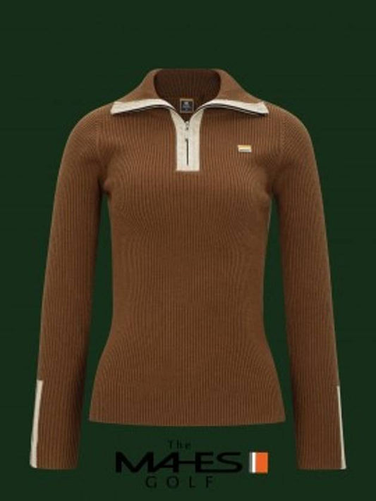 Knit Sweater Orange Label British Brown Half Zip Up Knit GN40397 - MAHES - BALAAN 1