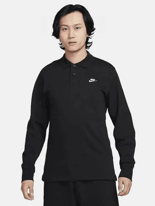 Club Men s Long Sleeve Knit Polo Black White FQ3418 010 697145 - NIKE - BALAAN 1