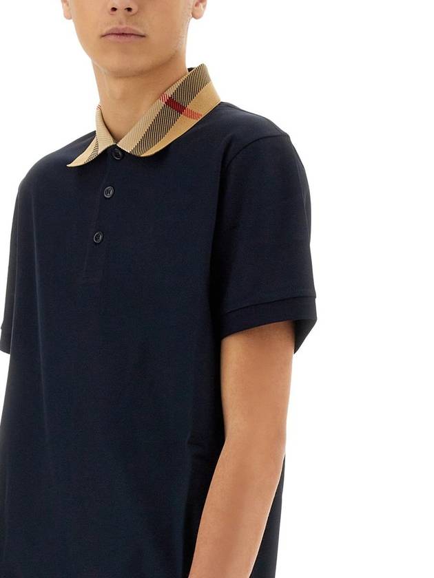 Check Collar Cotton Polo Shirt Navy - BURBERRY - BALAAN 5