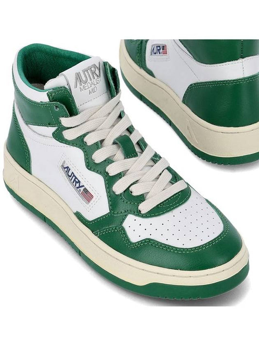 Women's Medalist Leather High Top Sneakers White Green - AUTRY - BALAAN 2