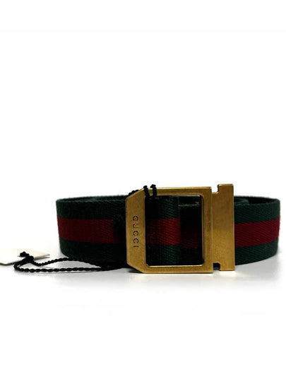 Web Square Buckle Belt Red Green - GUCCI - BALAAN 2