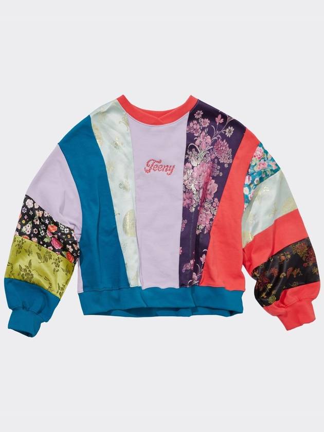 Korean Fabric Patchwork Crop Sweat Shirt - TEENYTIGER - BALAAN 9