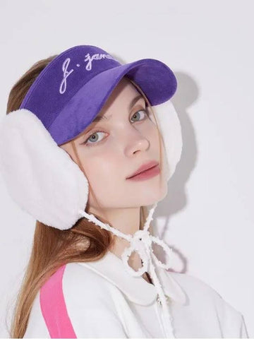 Golf Wear Two Way Fur Earrings Sun Cap Purple - J JANE - BALAAN 1