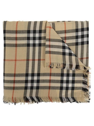 Check Cashmere Silk Scarf Sand - BURBERRY - BALAAN 1