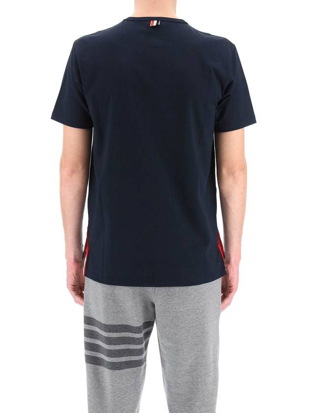 Men's Medium Weight Jersey Tipped Pocket Crewneck Short Short Sleeve T-Shirt Navy - THOM BROWNE - BALAAN 4